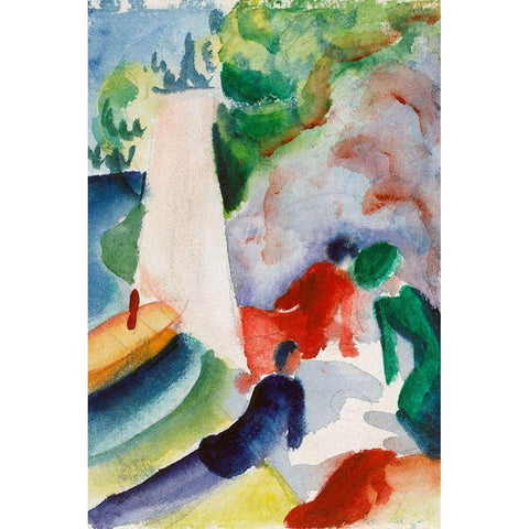 Picnic on the Beach Black Modern Wood Framed Art Print with Double Matting by Macke, August