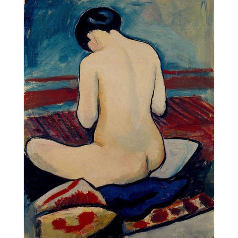 Sitting Nude with Pillow Black Modern Wood Framed Art Print with Double Matting by Macke, August