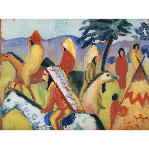 Indians Riding Near the Tent White Modern Wood Framed Art Print by Macke, August