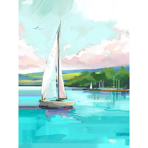 Lake Scene White Modern Wood Framed Art Print by East Coast Licensing