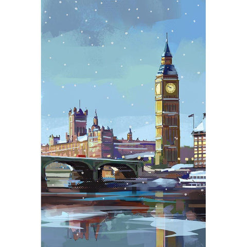 London in Winter White Modern Wood Framed Art Print by East Coast Licensing