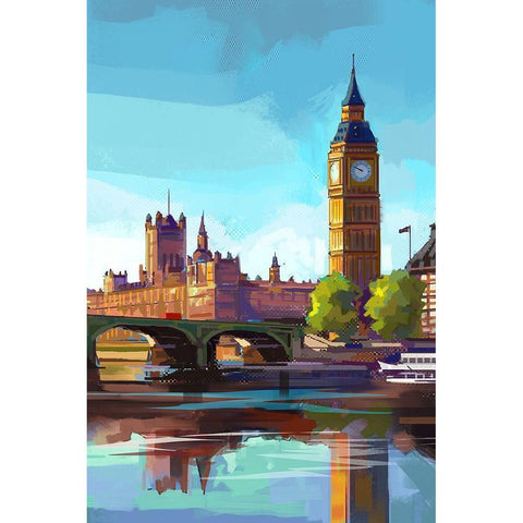 London Black Modern Wood Framed Art Print with Double Matting by East Coast Licensing