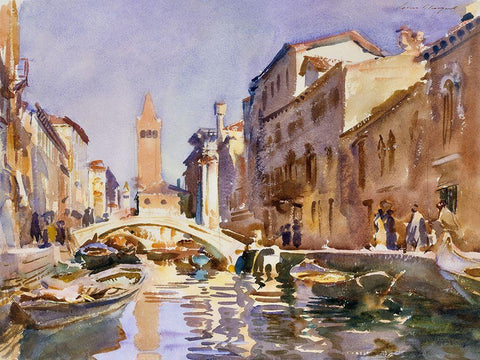 Venetian Canal White Modern Wood Framed Art Print with Double Matting by Sargent, John Singer