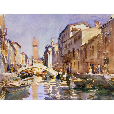 Venetian Canal Black Modern Wood Framed Art Print with Double Matting by Sargent, John Singer