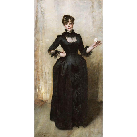 Lady with the Rose Black Modern Wood Framed Art Print with Double Matting by Sargent, John Singer