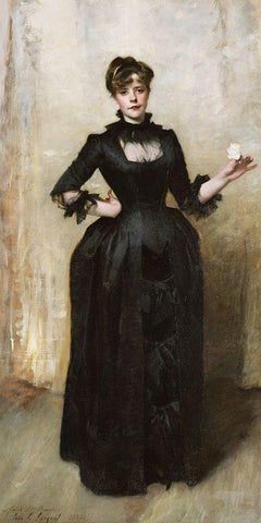 Lady with the Rose Black Ornate Wood Framed Art Print with Double Matting by Sargent, John Singer