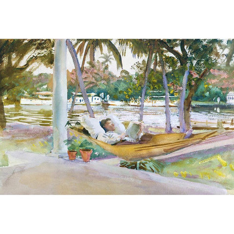 Figure in Hammock-Florida Black Modern Wood Framed Art Print with Double Matting by Sargent, John Singer