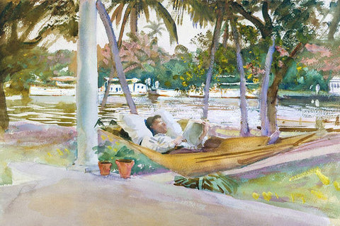 Figure in Hammock-Florida Black Ornate Wood Framed Art Print with Double Matting by Sargent, John Singer