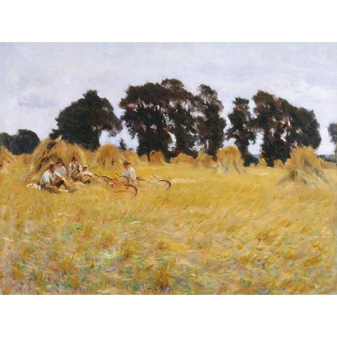 Reapers Resting in a Wheat Field Gold Ornate Wood Framed Art Print with Double Matting by Sargent, John Singer