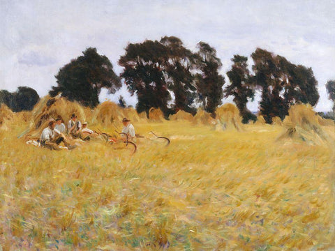 Reapers Resting in a Wheat Field Black Ornate Wood Framed Art Print with Double Matting by Sargent, John Singer