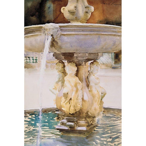 Spanish Fountain Black Modern Wood Framed Art Print with Double Matting by Sargent, John Singer