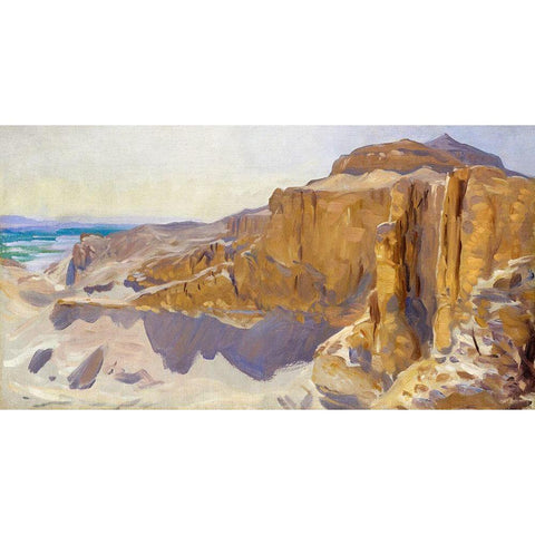 Cliffs at Deir el Bahri-Egypt Gold Ornate Wood Framed Art Print with Double Matting by Sargent, John Singer