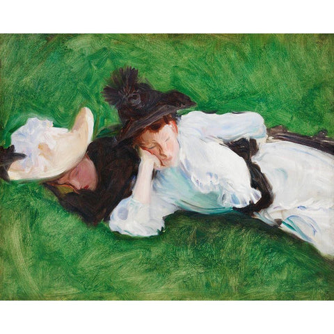 Two Girls on a Lawn Gold Ornate Wood Framed Art Print with Double Matting by Sargent, John Singer