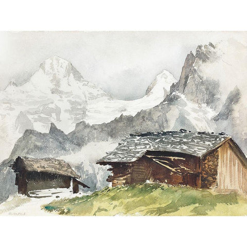 Chalets-Breithorn-Murren Gold Ornate Wood Framed Art Print with Double Matting by Sargent, John Singer