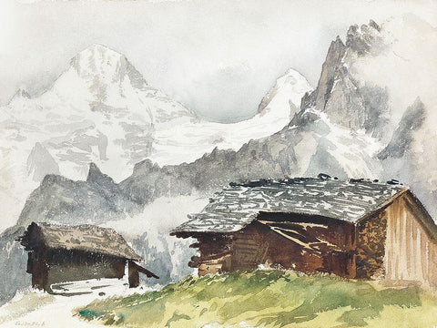 Chalets-Breithorn-Murren Black Ornate Wood Framed Art Print with Double Matting by Sargent, John Singer