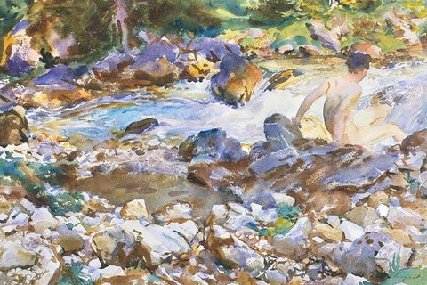 Mountain Stream White Modern Wood Framed Art Print with Double Matting by Sargent, John Singer