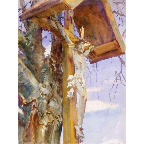 Tyrolese Crucifix Black Modern Wood Framed Art Print with Double Matting by Sargent, John Singer