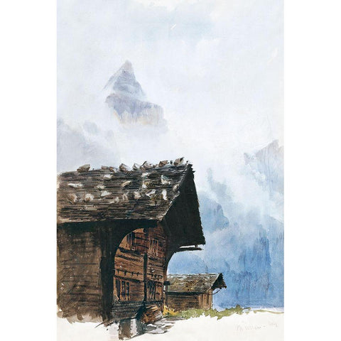 Chalets-Murren from Splendid Mountain Watercolours Sketchbook Gold Ornate Wood Framed Art Print with Double Matting by Sargent, John Singer