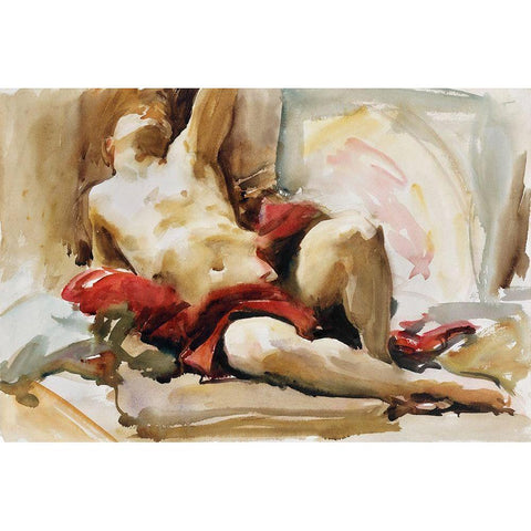 Man with Red Drapery Gold Ornate Wood Framed Art Print with Double Matting by Sargent, John Singer