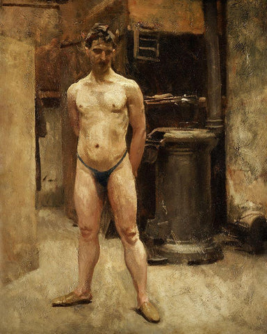 A Male Model Standing before a Stove White Modern Wood Framed Art Print with Double Matting by Sargent, John Singer