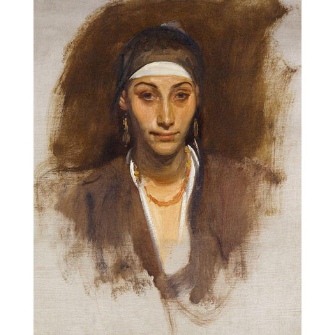 Egyptian Woman with Earrings Gold Ornate Wood Framed Art Print with Double Matting by Sargent, John Singer