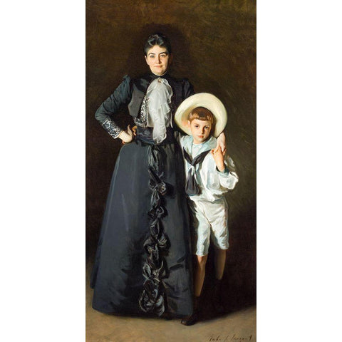 Portrait of Mrs. Edward L. Davis and Her Son-Livingston Davis Gold Ornate Wood Framed Art Print with Double Matting by Sargent, John Singer