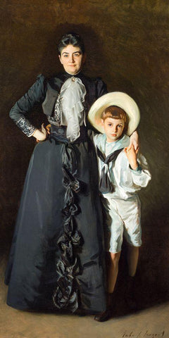 Portrait of Mrs. Edward L. Davis and Her Son-Livingston Davis White Modern Wood Framed Art Print with Double Matting by Sargent, John Singer