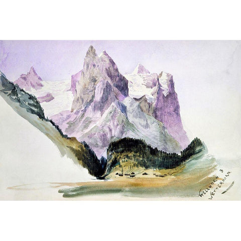 Wellhorn and Wetterhorn from Brunig White Modern Wood Framed Art Print by Sargent, John Singer