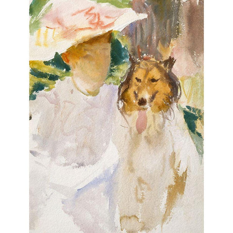 Woman with Collie White Modern Wood Framed Art Print by Sargent, John Singer