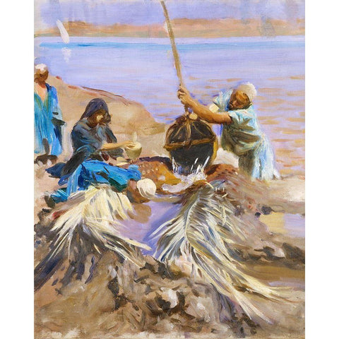 Egyptians Raising Water from the Nile White Modern Wood Framed Art Print by Sargent, John Singer