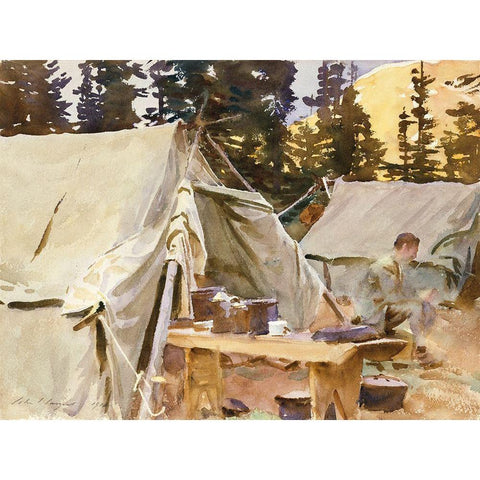 Camp at Lake OHara Gold Ornate Wood Framed Art Print with Double Matting by Sargent, John Singer