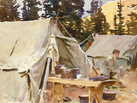 Camp at Lake OHara Black Ornate Wood Framed Art Print with Double Matting by Sargent, John Singer