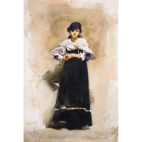 Young Woman with a Black Skirt White Modern Wood Framed Art Print by Sargent, John Singer