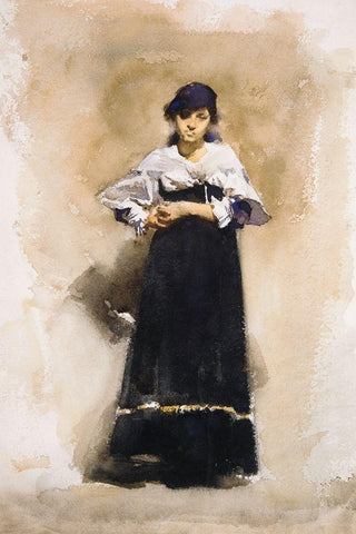 Young Woman with a Black Skirt Black Ornate Wood Framed Art Print with Double Matting by Sargent, John Singer