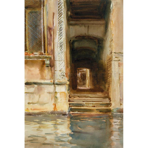 Venetian Passageway Black Modern Wood Framed Art Print with Double Matting by Sargent, John Singer