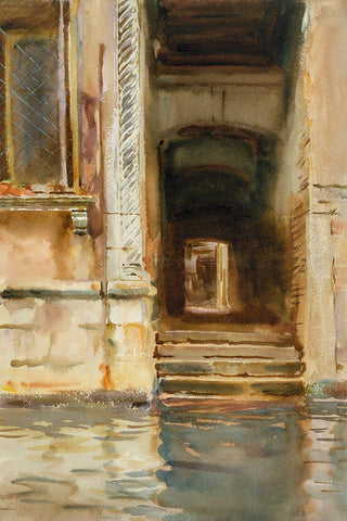 Venetian Passageway White Modern Wood Framed Art Print with Double Matting by Sargent, John Singer