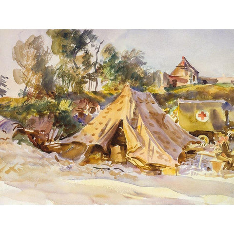 Camp with Ambulance Black Modern Wood Framed Art Print with Double Matting by Sargent, John Singer