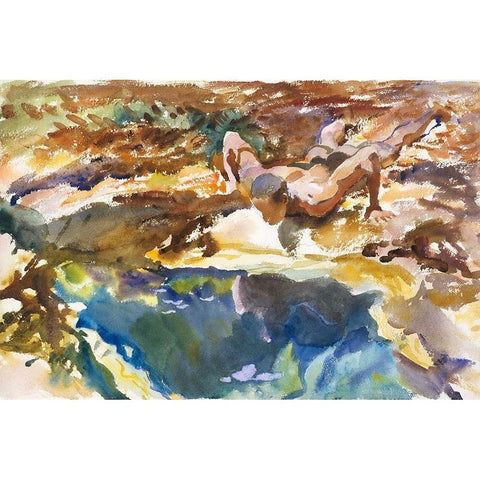 Man and Pool-FloridaÂ  Black Modern Wood Framed Art Print with Double Matting by Sargent, John Singer