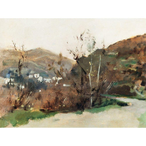 Spanish Landscape Black Modern Wood Framed Art Print with Double Matting by Sargent, John Singer