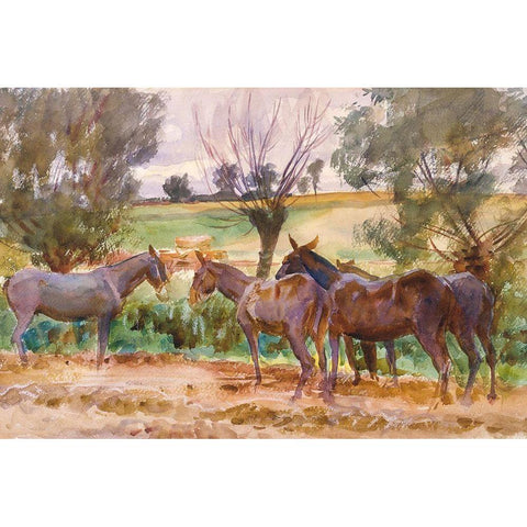 Mules Gold Ornate Wood Framed Art Print with Double Matting by Sargent, John Singer