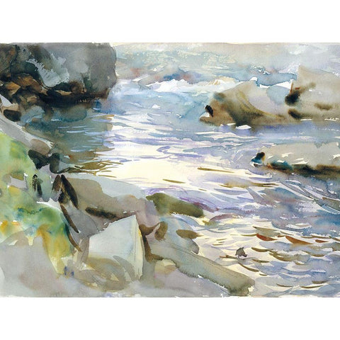 Stream and Rocks Gold Ornate Wood Framed Art Print with Double Matting by Sargent, John Singer