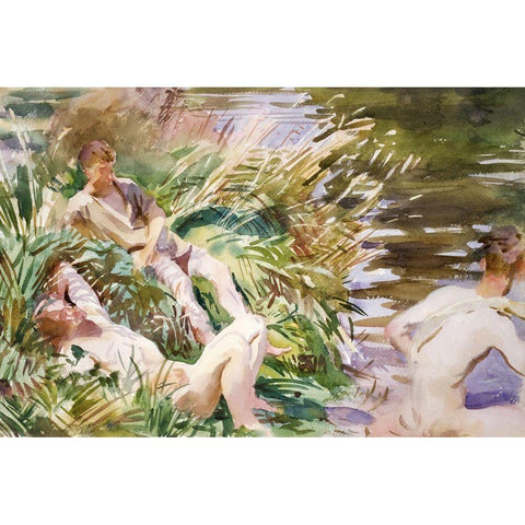 Tommies Bathing Gold Ornate Wood Framed Art Print with Double Matting by Sargent, John Singer