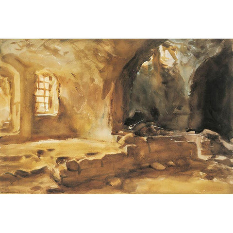 Ruined Cellar Arras Black Modern Wood Framed Art Print with Double Matting by Sargent, John Singer