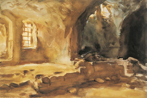 Ruined Cellar Arras White Modern Wood Framed Art Print with Double Matting by Sargent, John Singer