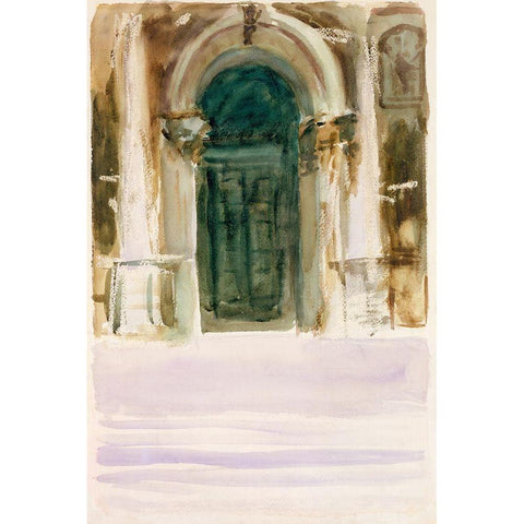 Green Door-Santa Maria della Salute White Modern Wood Framed Art Print by Sargent, John Singer