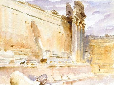 Temple of Bacchus-Baalbek White Modern Wood Framed Art Print with Double Matting by Sargent, John Singer