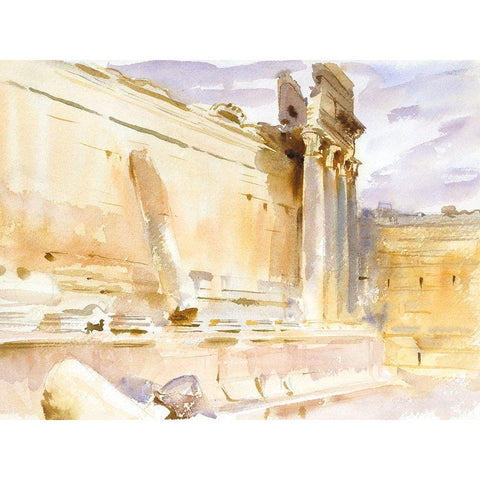 Temple of Bacchus-Baalbek Gold Ornate Wood Framed Art Print with Double Matting by Sargent, John Singer