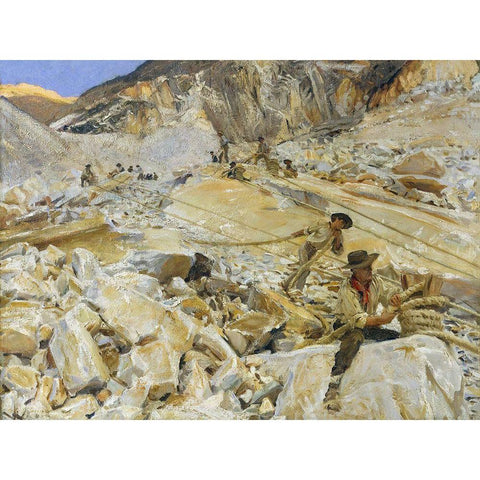 Bringing Down Marble from the Quarries to Carrara White Modern Wood Framed Art Print by Sargent, John Singer