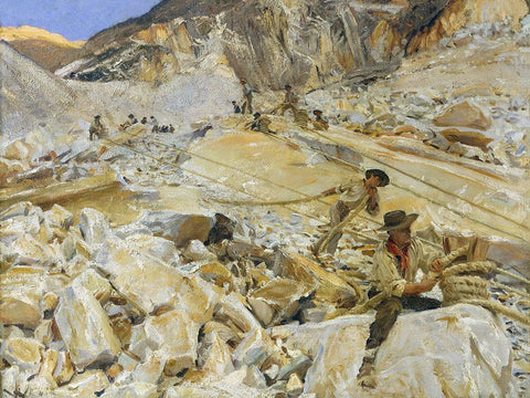 Bringing Down Marble from the Quarries to Carrara White Modern Wood Framed Art Print with Double Matting by Sargent, John Singer