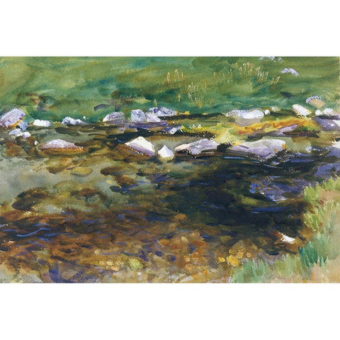 Brook and Meadow Gold Ornate Wood Framed Art Print with Double Matting by Sargent, John Singer